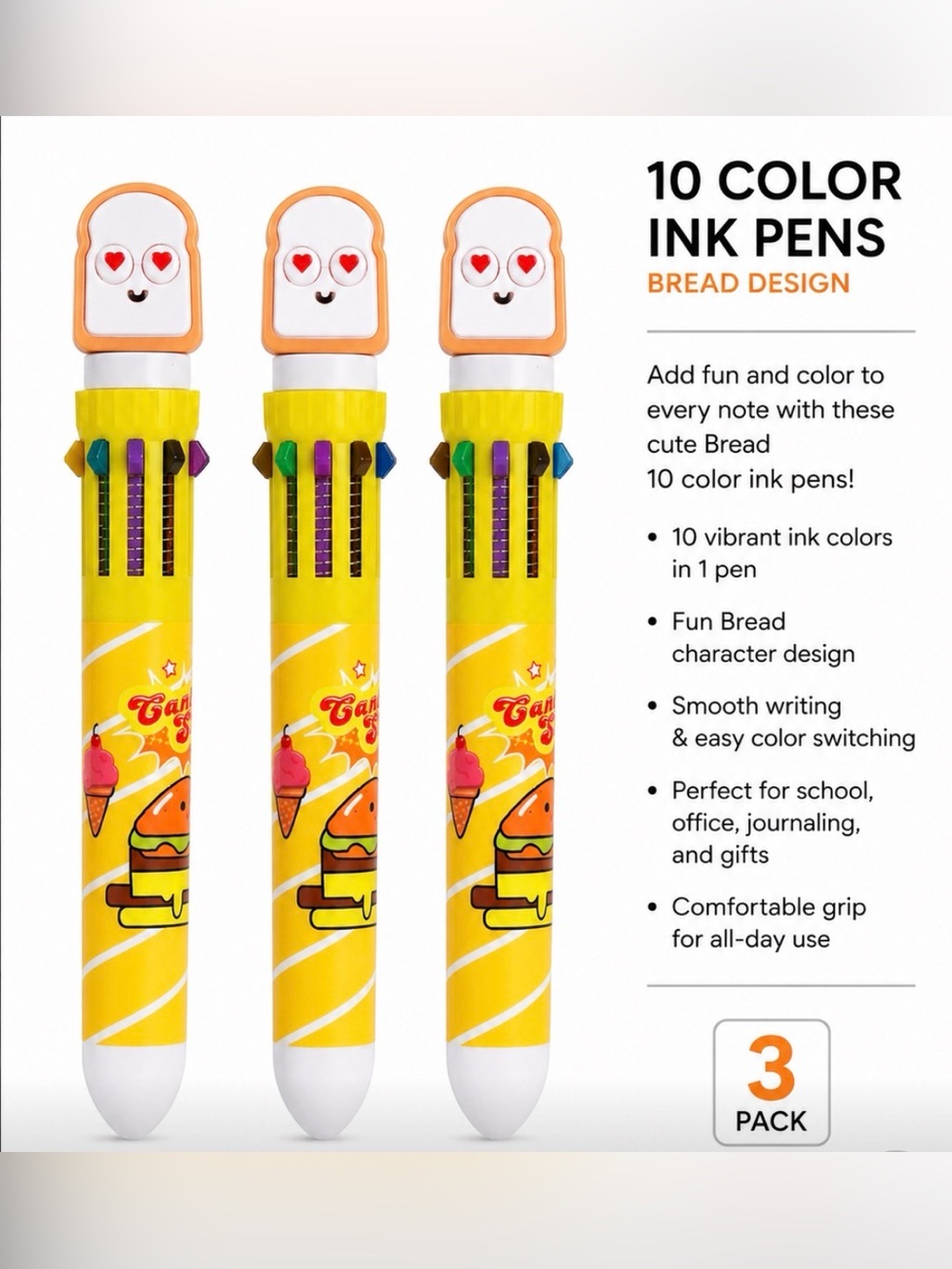 3 CUTE KAWAII CANDY SHOP NOVELTY FUN BREAD PENS